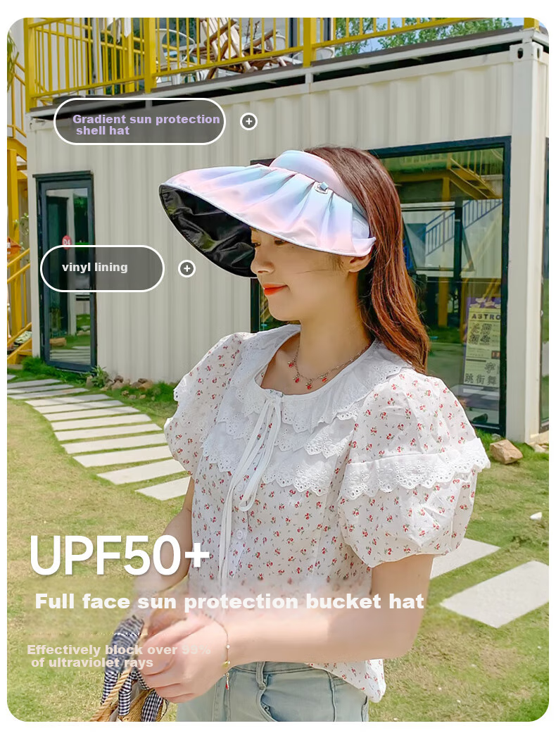 GLO-STORY Vinyl Visor Sun Hat for Women, Wide Brim Sun Protection Hat, Foldable Sunhat Headband, Gradient Purple 1