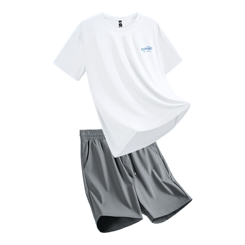 Jeanswest Men's Summer Breathable Quick-Dry Ice Silk Sun Protection Two-Piece T-Shirt and Shorts Japanese Style Simple Sportswear Set