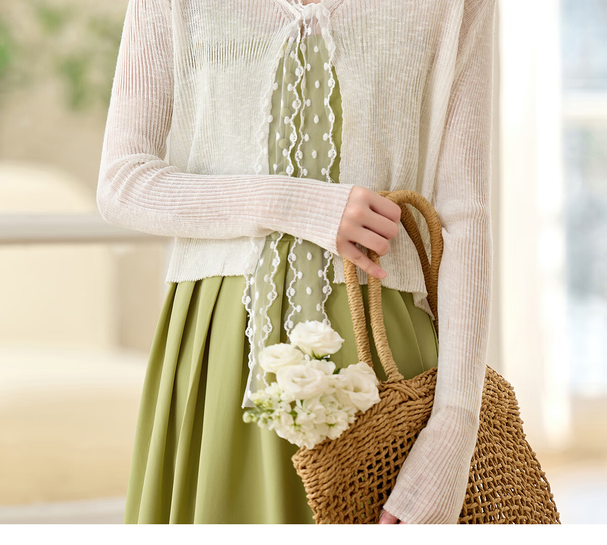 Pincai Women's Summer Ice Silk Lace Tie Cardigan Thin Shawl Air Conditioning Shirt P52Z070 35