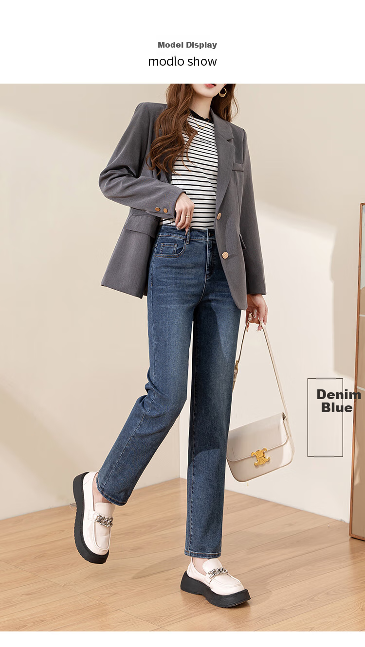 ESE-Y Women's Jeans, Spring And Autumn New High-Waisted Slimming Cigarette Pants Long Trousers, Denim Blue, Size 32 6