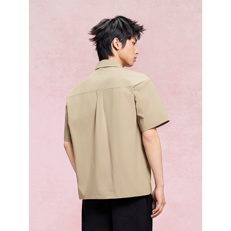 GXG Men's Clothing, Outdoor Workwear Polo Shirt for Men, Half-Zip Collar Short-Sleeve Top, Summer, Khaki Color, Size 165/S