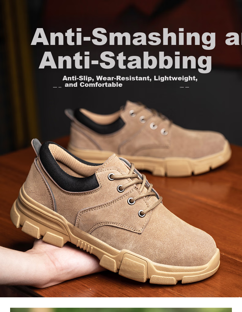 FUCHENG Safety Shoes for Men, Breathable Steel Toe Cap, Anti-Smashing, Anti-Puncture, Wear-Resistant Cowhide, Comfortable Work Protective Safety Shoes 267 Size 37 1