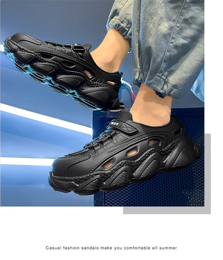 PLAYBOY Men's Sandals 2025 Summer Hollow Out Thick Sole Breathable Casual Beach Shoes Black Size 41 3