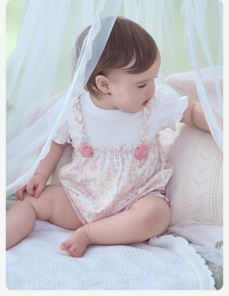 DAVE & BELLA Newborn Romper Summer Outfit, New Baby Girl Thin Cotton Floral Knit Onesie 6
