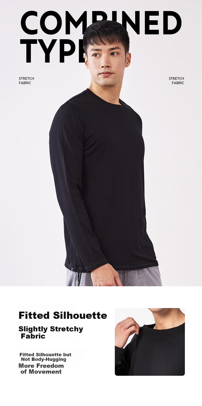 DECATHLON Basic Shaping/Pilates Soft Elastic Men's Long-Sleeve T-Shirt, White, 2346917, XL 6