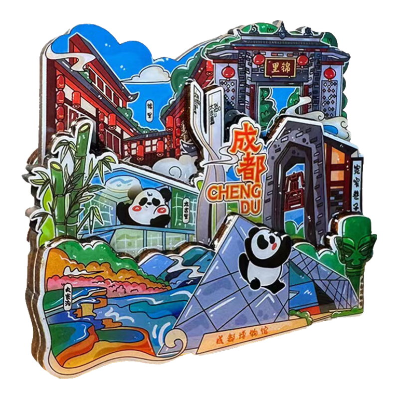 Yiju Changning 3-Layer 3D Wooden Fridge Magnet Chengdu Panda