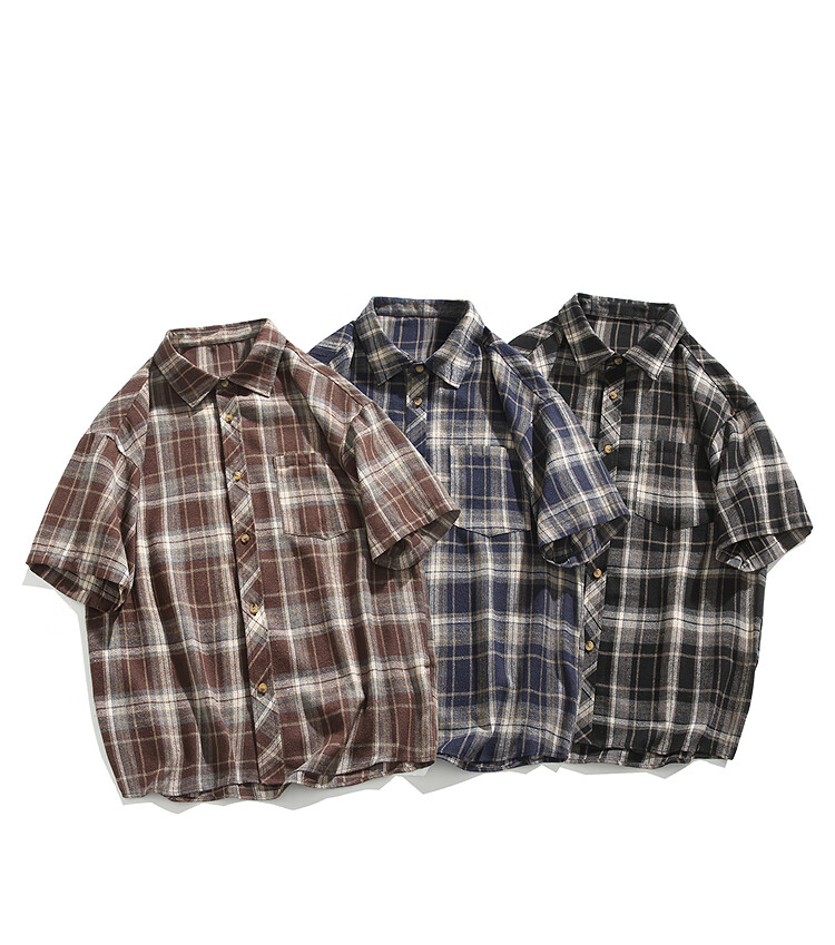 CLOR American-Style Casual Retro Loose Shirt, Spring And Summer Plaid Trendy Short-Sleeve Jacket, CLCX06 Black XL 3