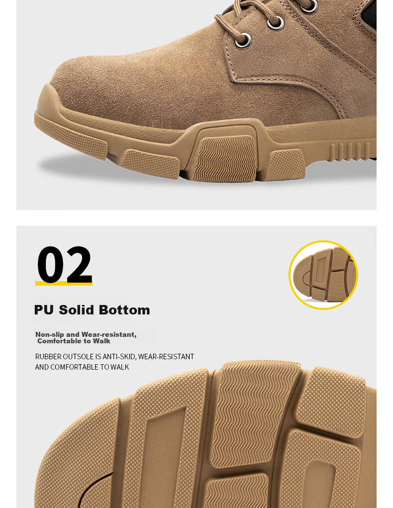FUCHENG Safety Shoes for Men, Breathable Steel Toe Cap, Anti-Smashing, Anti-Puncture, Wear-Resistant Cowhide, Comfortable Work Protective Safety Shoes 267 Size 37 3
