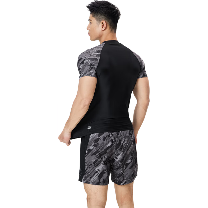 Li-Ning Men's Swim Trunks, Anti-Embarrassment Two-In Hot Spring Swim Shorts, Swimwear Set, Swimming Equipment, 0203 Black And Gray, XL