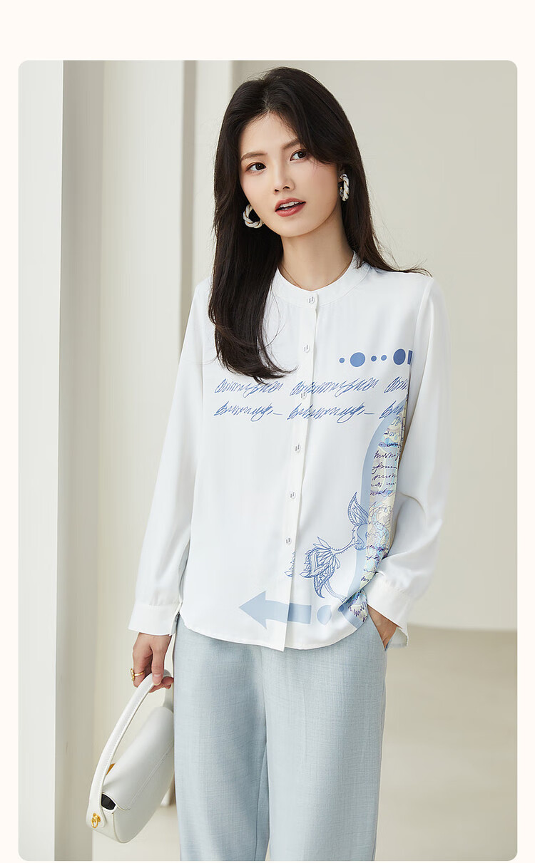 Dme [Romantic Paris] Spring And Autumn Round Neck Chiffon Blouse, Long Sleeve Printed Shirt, Women's Top 2