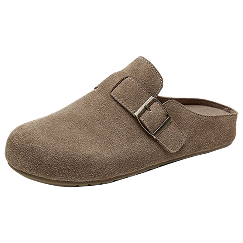 DAPHNE Women's Slip-On Mules with Closed Toe, Retro Versatile Soft Sole Loafers Casual Birkenstock Style Shoes, Gray, Size 39