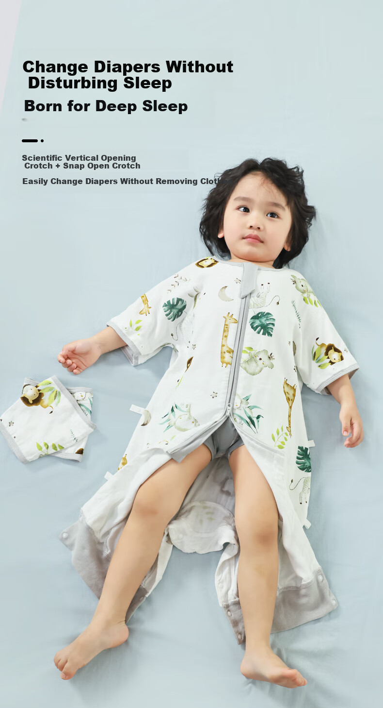 Tongyan Baby Sleeping Bag, Front 4 Back 2 Bamboo Cotton Gauze Split-Leg Pajamas, Children's Spring And Summer Anti-Kick Blanket, Mountain Camphor, Size 110 8