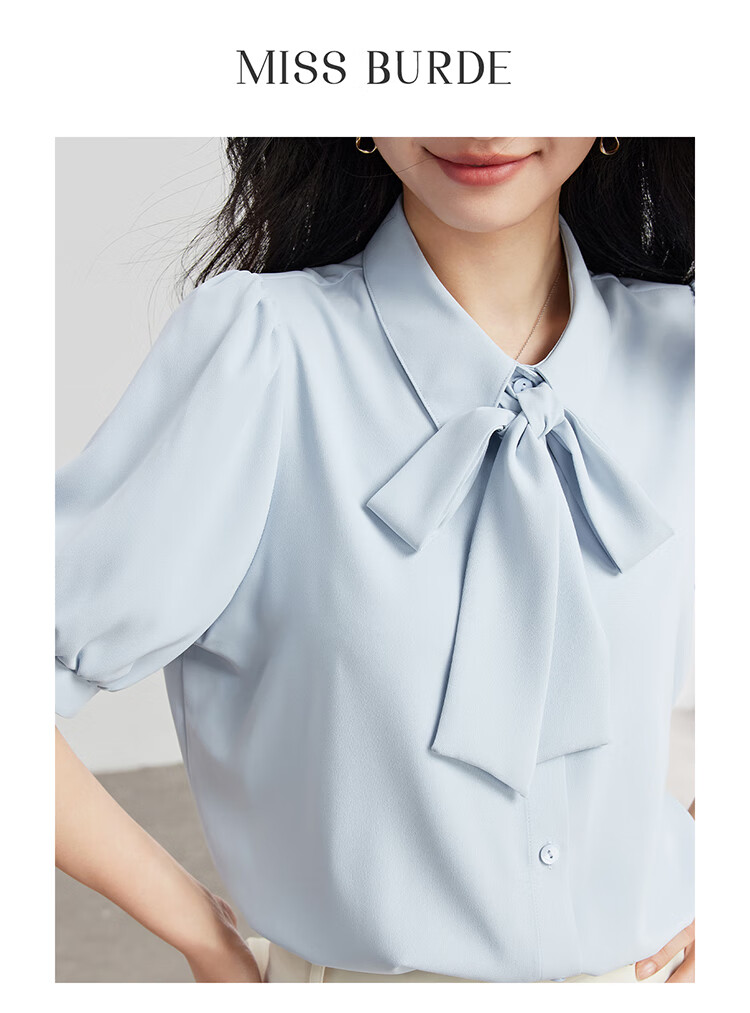 Bodexiaojie White Bow-Tie Blouse for Women, Stylish Tie-Up Short-Sleeve Top, Elegant Office Wear for White-Collar Professionals, XL 4
