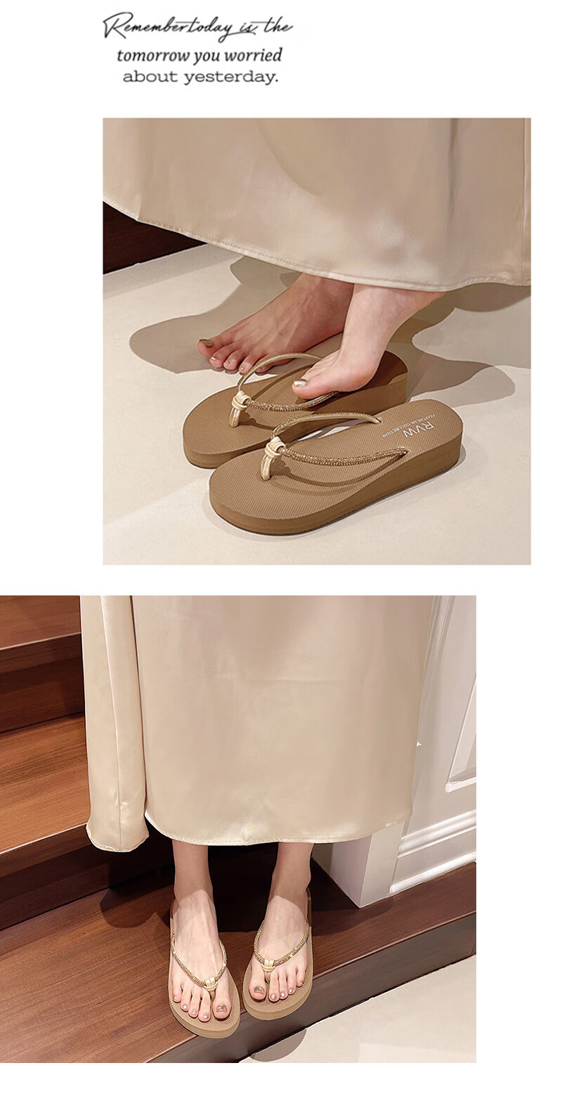 FOOTOPPO Women's Flip-Flops, Summer Outdoor Wear, Thick-Soled Thong Sandals, Non-Slip Beach Soft-Soled Slippers for Wome 2