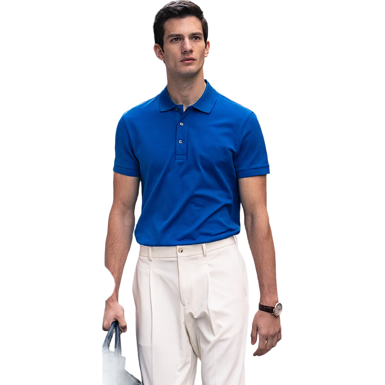 Mr.Bu T-Shirt Spring And Summer Short-Sleeve Polo Shirt, Solid Color Men's Clothing, Middle-Aged Casual Undershirt, Deep Royal Blue, L/175