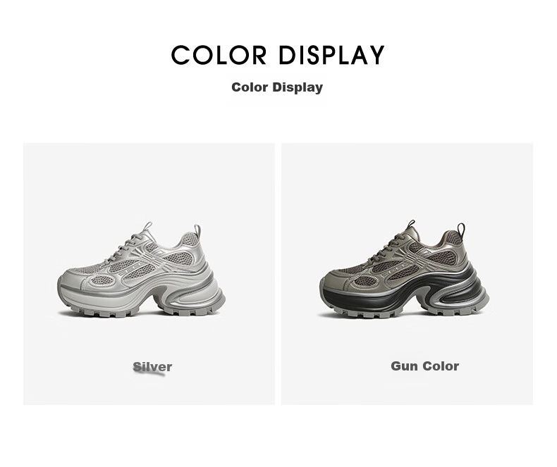 TATA Star Galaxy Dad Sneakers Women's Casual Shoes Height Increasing Thick Sole Sports Shoes Silver AM6 Size 37 3