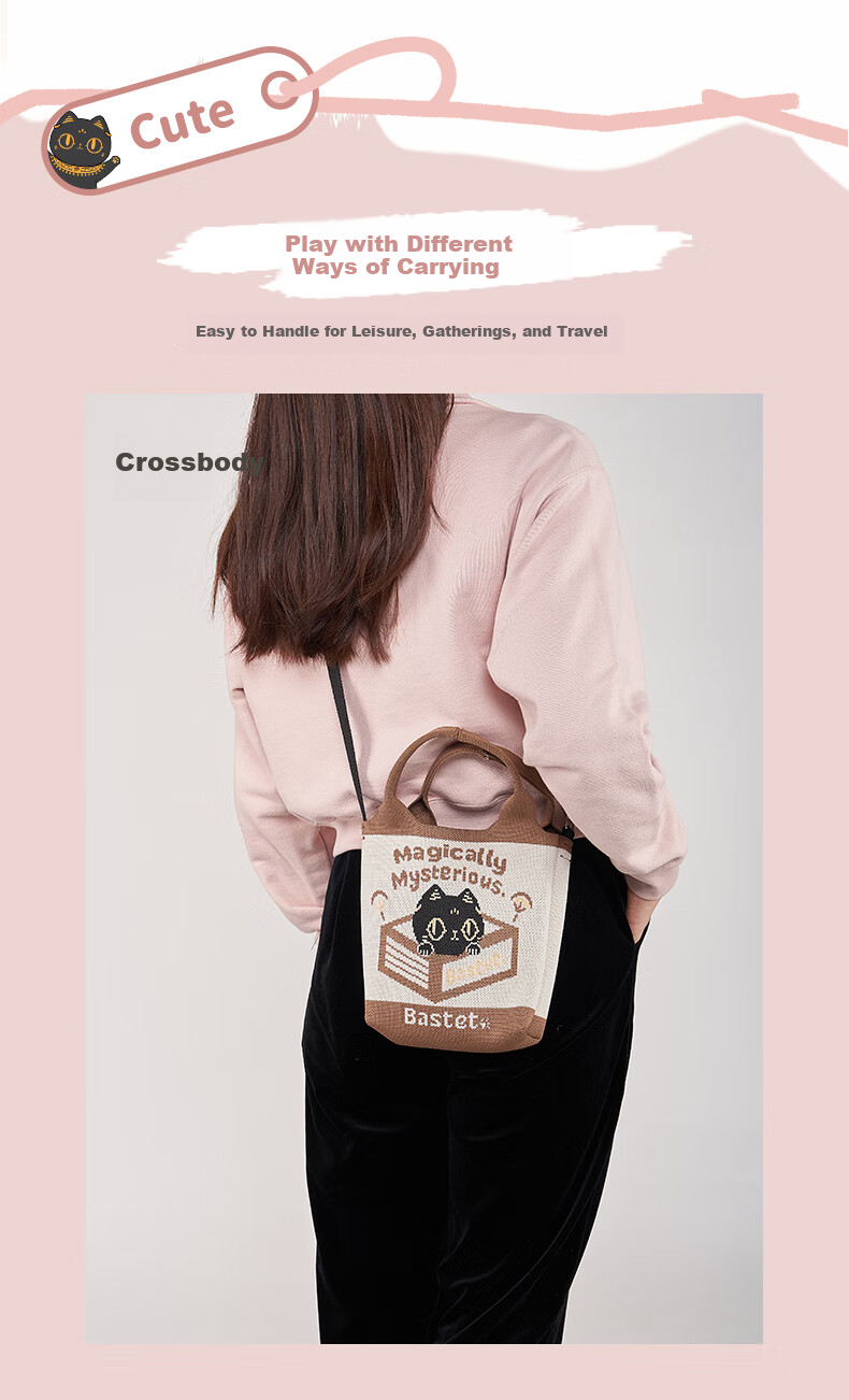 Dayingbowuguan Baste Series Cute Cat Knitted Bag, Women's Handbag, Jacquard Shoulder Bag, Birthday Gift for Girls 7