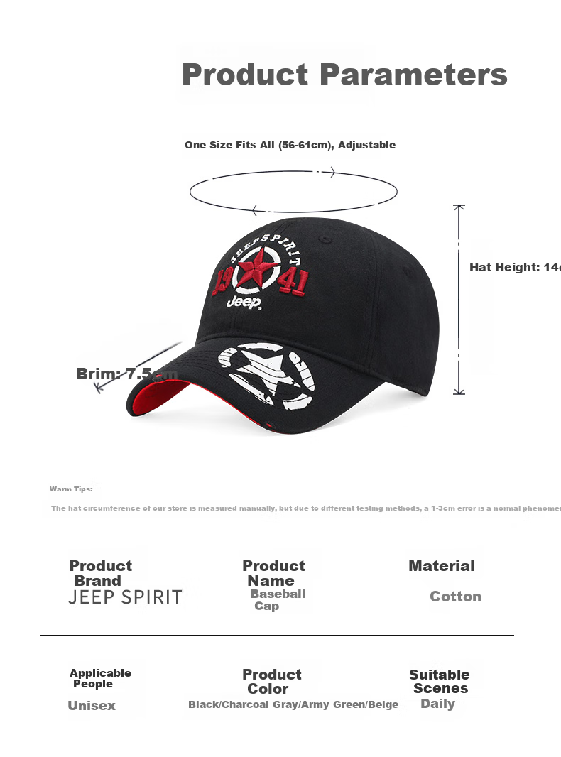 JEEP Men's Baseball Cap, Fashionable Embroidered All-Season Style, Casual Outdoor Sports Brand Hat A0014 2