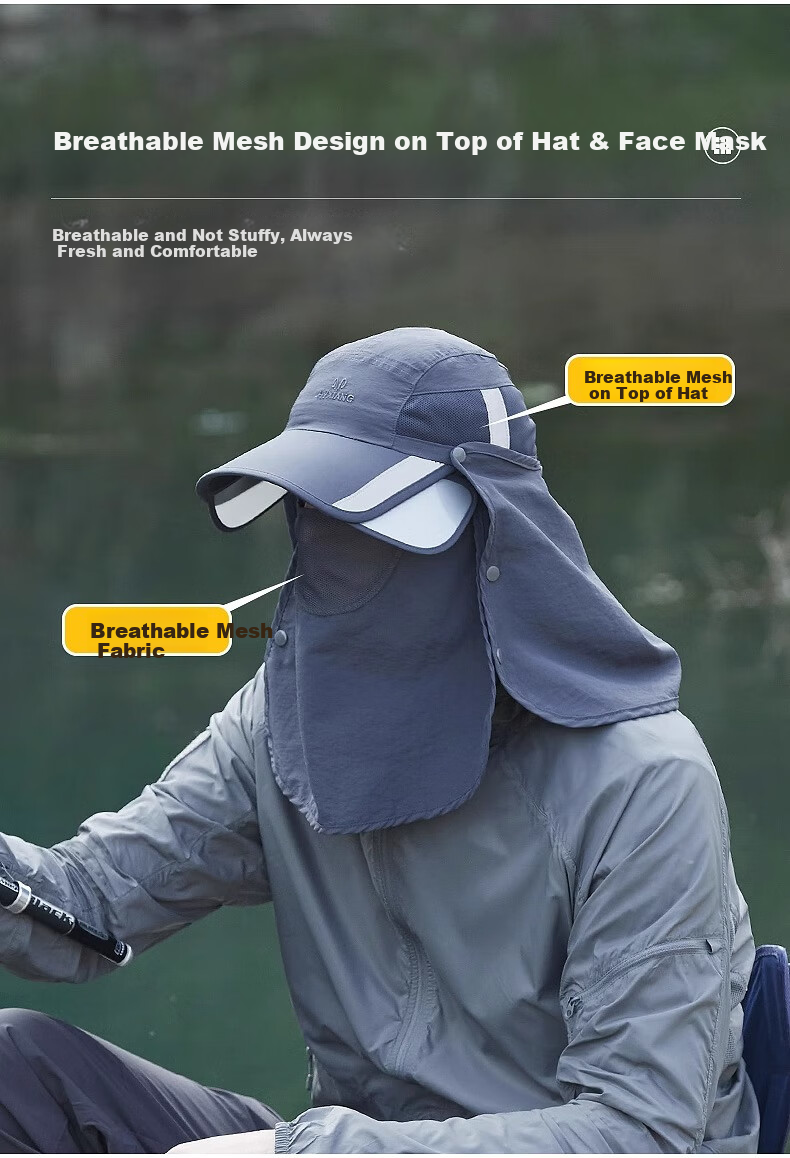 Hengyuanxiang Sun Hat for Men, Outdoor Summer UV Protection Cycling Fishing Sun Protection Hat with Face Shield And Neck Guard Integrated Mountaineering Cap 6