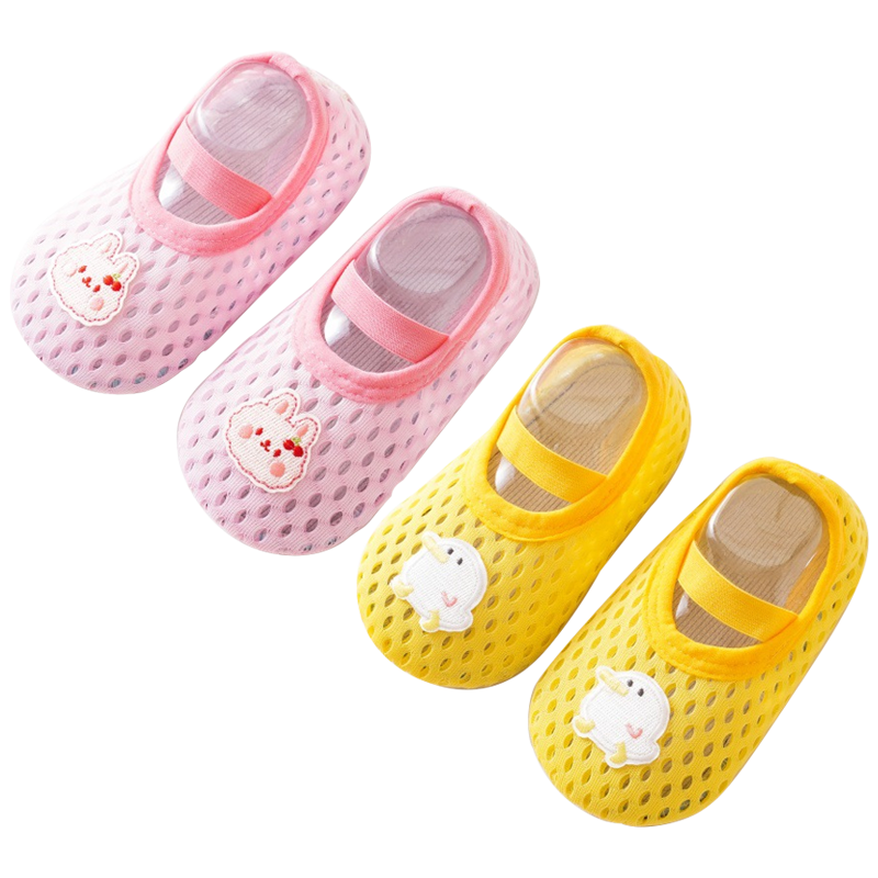 Aibao Baby Floor Socks Summer Mesh Baby Walking Shoes Non-slip Cooling Socks Pink+Yellow 2 Pairs T178 Size S
