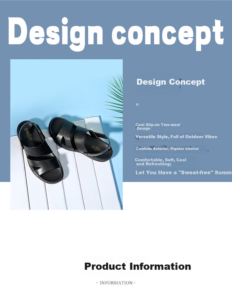 Goldlion Sandals for Men, Breathable Beach Shoes, Casual Outdoor Leather Shoes, 542810036AQF-Black Size 41 6