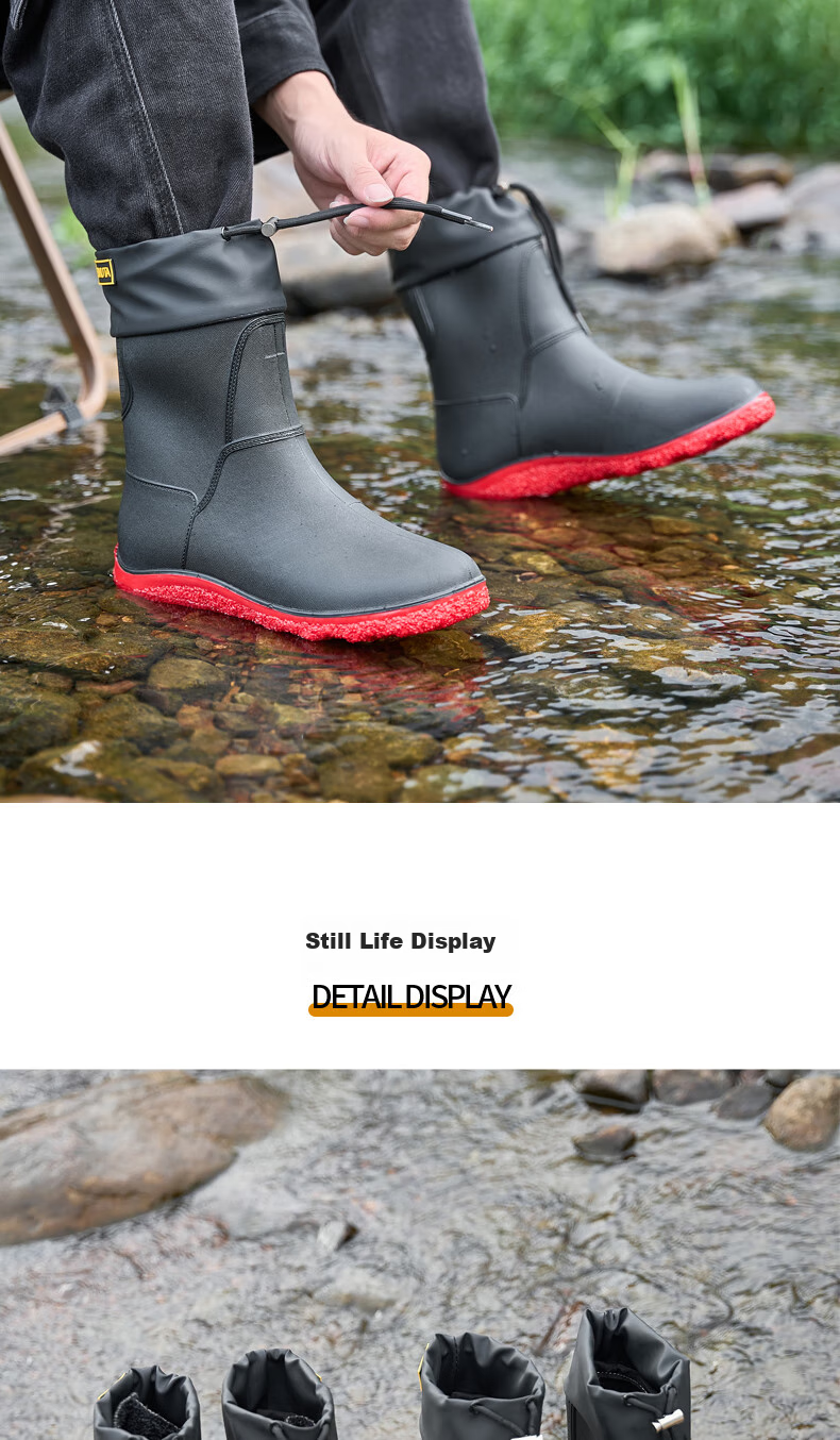 Lanoudun Men's Tall Waterproof Rain Boots, Rubber Shoes, Outdoor Fishing, Car Washing, Non-Slip Chef Shoes Cover YX1018 Size 44 12