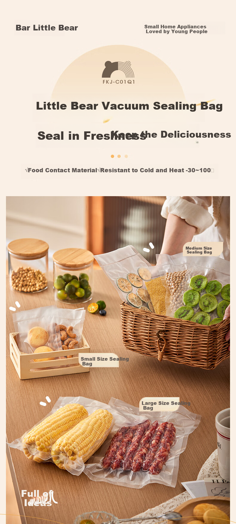 Bear Food Vacuum Sealing Bags Fresh-Keeping Bags [Food-Grade Material] 30*300cm (3 Rolls) Zongzi Packaging Bags 1