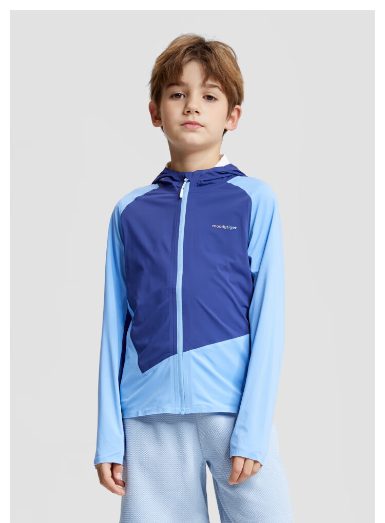 Moodytiger Children's Ice Silk Shirt, Summer Boys' Sun Protection Clothing, Cool Breathable Thin Style, Girls' Sun Protection Shirt, Color-Block Mosquito-Proof Skin Coat 10