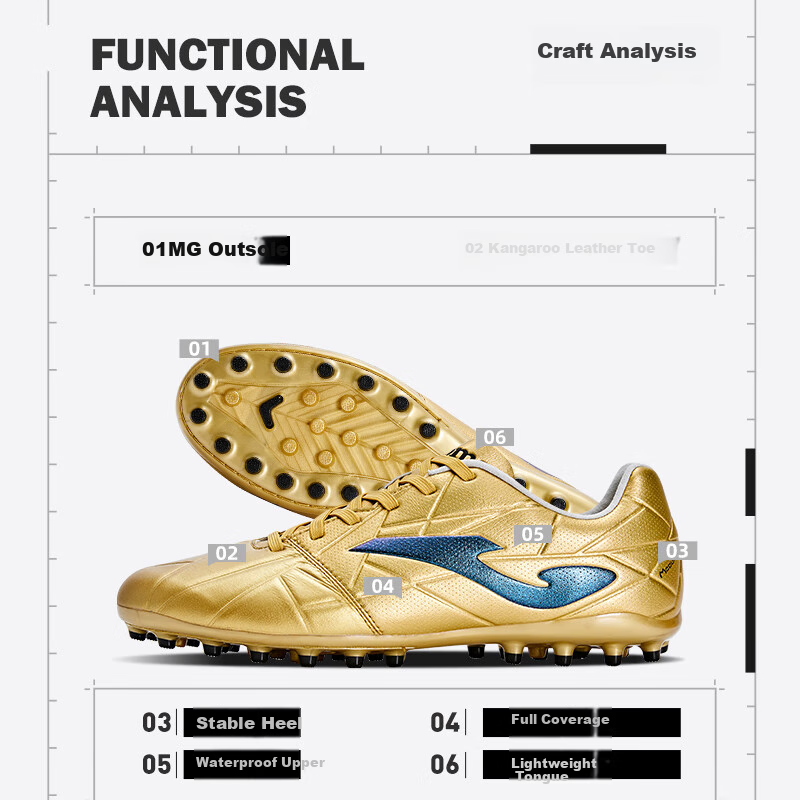JOMA Kangaroo Leather Soccer Shoes for Men, MG Short Studs, Non-Slip, Wear-Resistant, Professional Football Training Shoes, White, Size 45