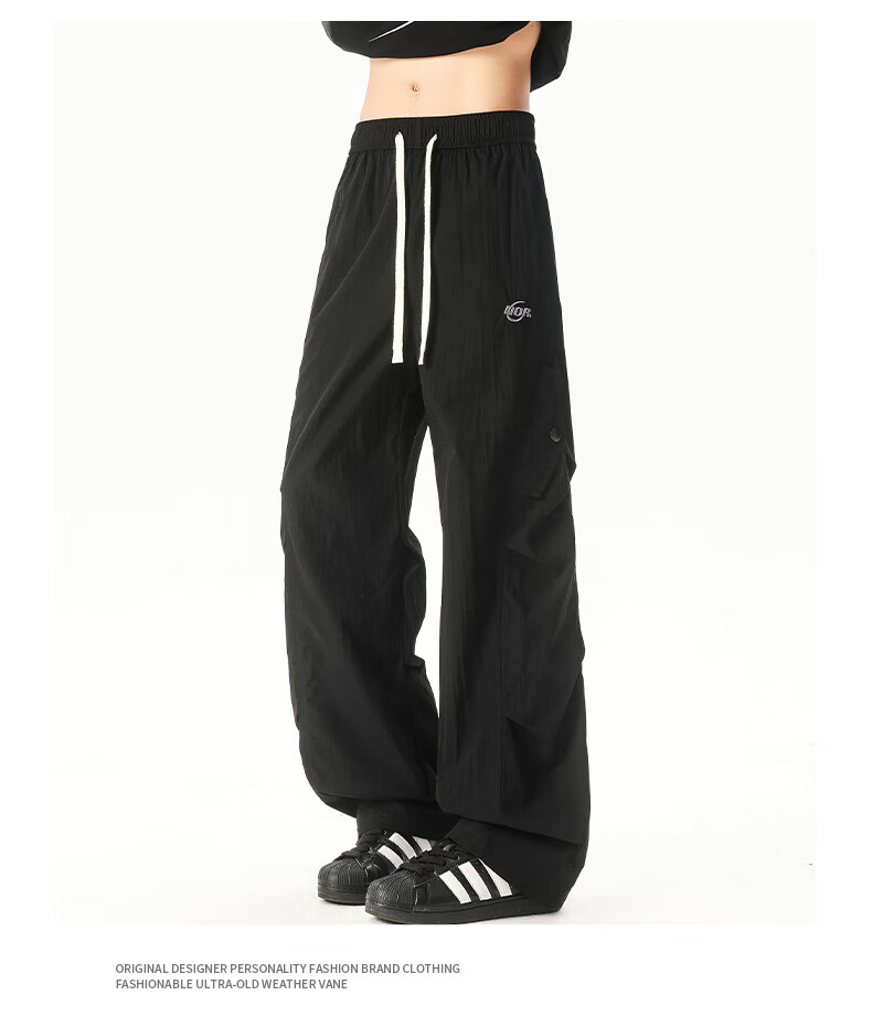 IZEXX Casual Pants for Men, Summer American-Style Curved Knife Loose Straight-Leg Trousers, Simple Casual Versatile Wide-Leg Pants, IZ72 Black L 4