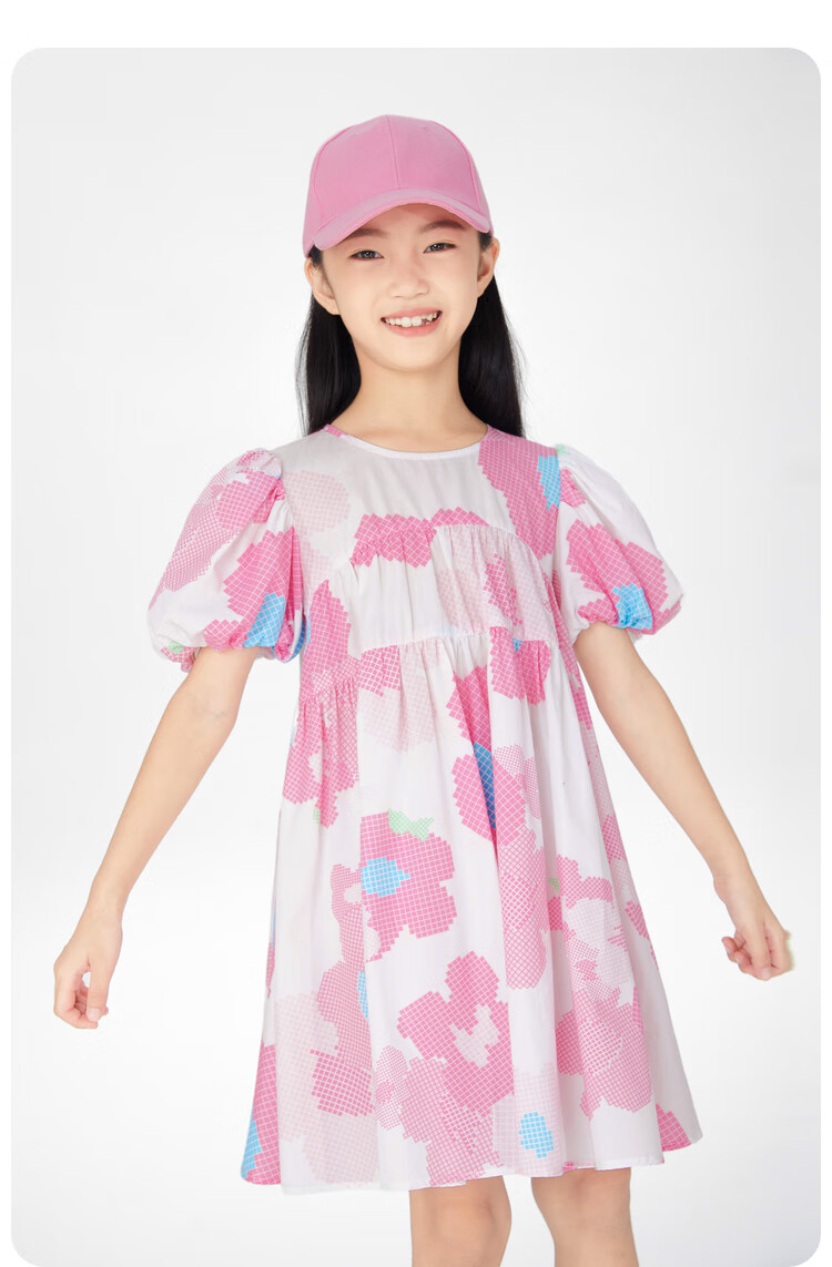 Annil Girls' Short-Sleeve Dress, Summer Cotton Elastic Sweet A-Line Dress with Floral Print 9