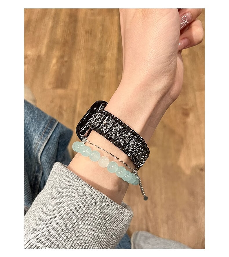 Biaodaige New Starry Sky Compatible with Apple Watch Band for Apple Watch S10/11, Full Diamond IWatch Summer Breathable Metal Women's Style with Silver Protective Case 42MM 2