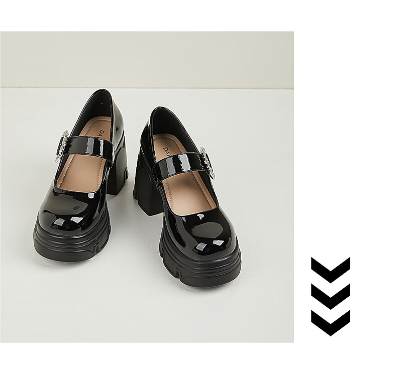 DAPHNE Chunky High Heels, Women's Elegant Versatile Velcro Mary Jane Shoes, Women's Leather Shoes, Black, Size 40 19