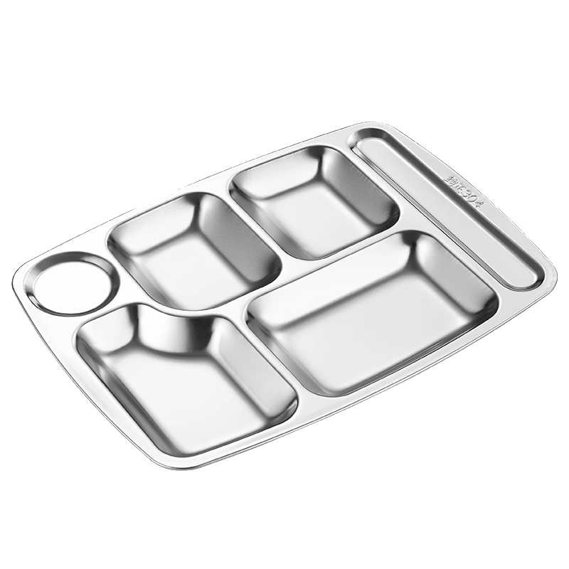 JOBO 304 Stainless Steel Six-Compartment Fast Food Tray Commercial Multi-Compartment Serving Tray Student Lunch Box 400g Thickened Version