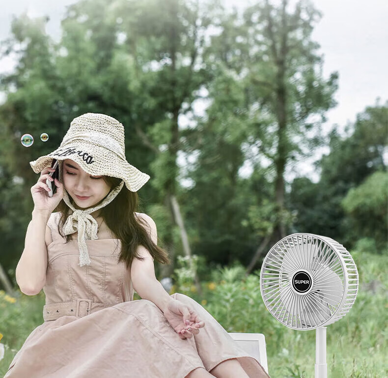 Dipuer Foldable Retractable Small Fan, Desktop Office Dorm Small Electric Fan, USB Rechargeable Portable Home Outdoor Floor-Standing High-Power Mini Fan - Gree 3