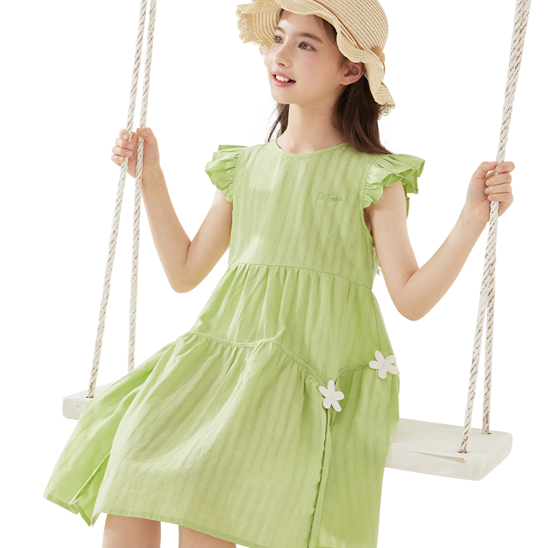 Disney Girls' Summer Cotton Dress Green Princess Dress for Older Girls 2DQ058 Size 120