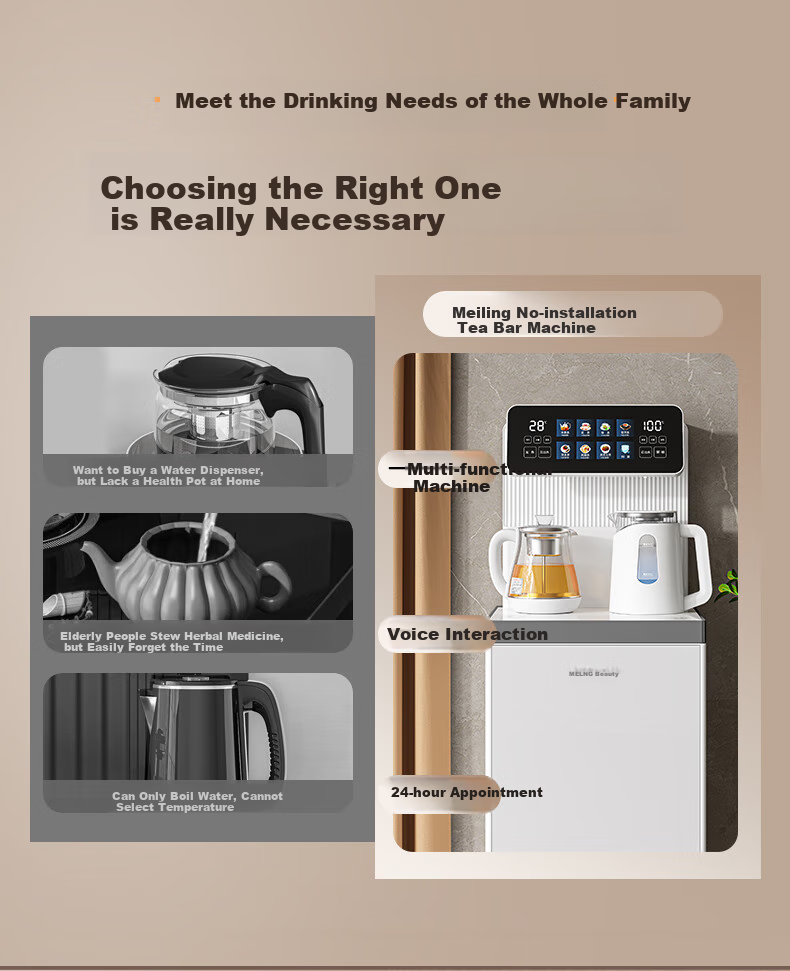 MeiLing Water Dispenser with Integrated Cabinet, Bottom-Mounted High-End Office Use, Steam Spray Tea Brewing, Multi-Temperature Adjustment, Smart Voice Control, Remote Control Tea Bar Machine 8977pro (Dual Coupling Model) 3