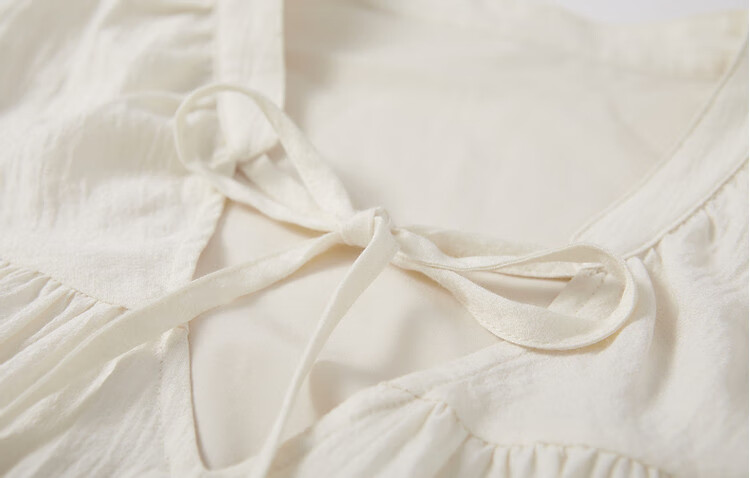 Dme [Fujia Qianjin] Spring And Autumn V-Neck Palace Sleeve Tie-Waist Adjustable Lady's Dress, Short Style 3