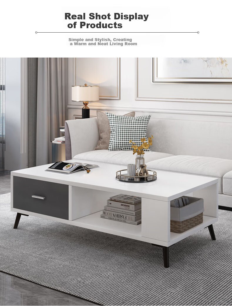 Yameile Coffee Table for Living Room, Modern And Simple Design, Suitable for Small Apartments, Double-Layer with Drawers, Thickened Solid Wood Core, Tea Table 9