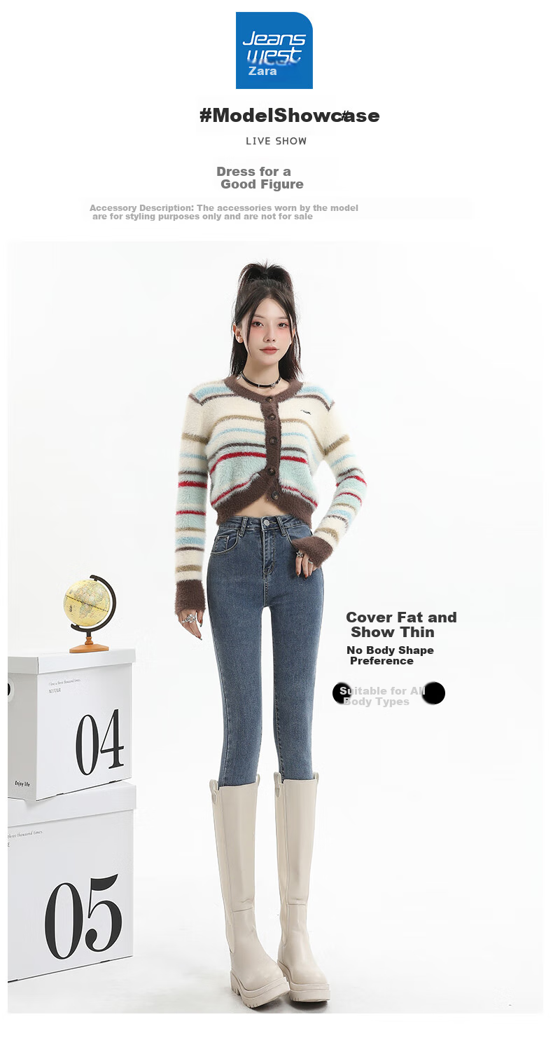 Jeanswest Women's Jeans, Spring/summer 2026, High-Waisted Slimming Korean Style, Elastic Skinny Pencil Pants, Blue-Gray Color, Size 31 9