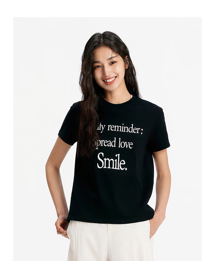 Semir Women's Short-Sleeve T-Shirt, Summer Letter Print, Pure Cotton, Regular Shoulder, Round Neck, Clothing, Trendy Top, 101325100072 3