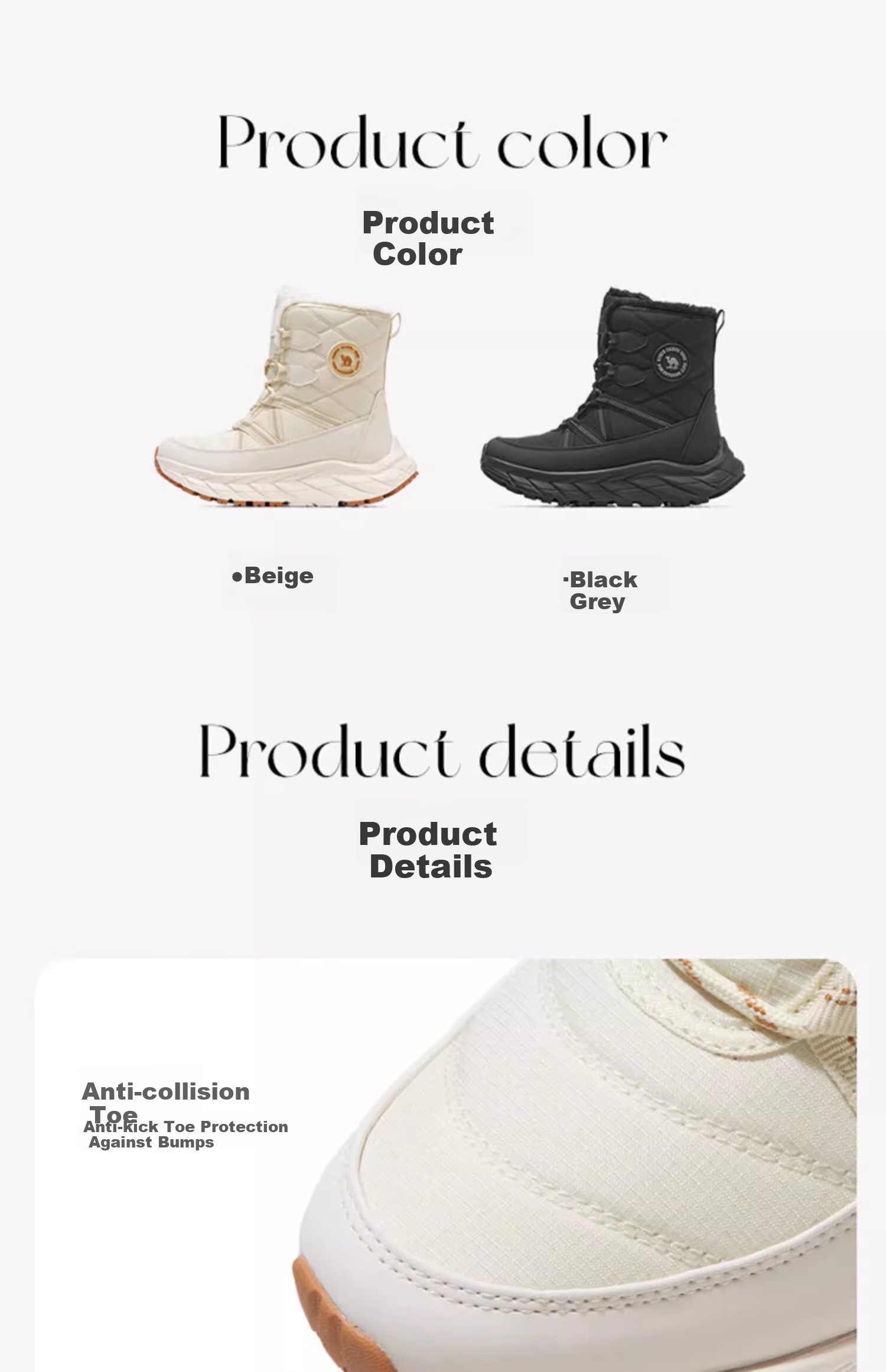 CAMEL Winter Outdoor Snow Boots for Men And Women, Thick-Soled High-Top Hiking Boots with Insulation And Warm Fleece Lining 7