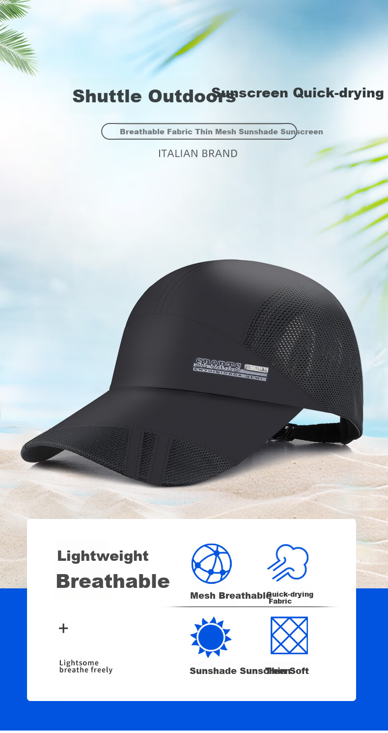 GRGN Men's Baseball Cap, Mesh Quick-Dry Breathable Visor Hat, Outdoor Casual Hiking Sun Protection Cap 1