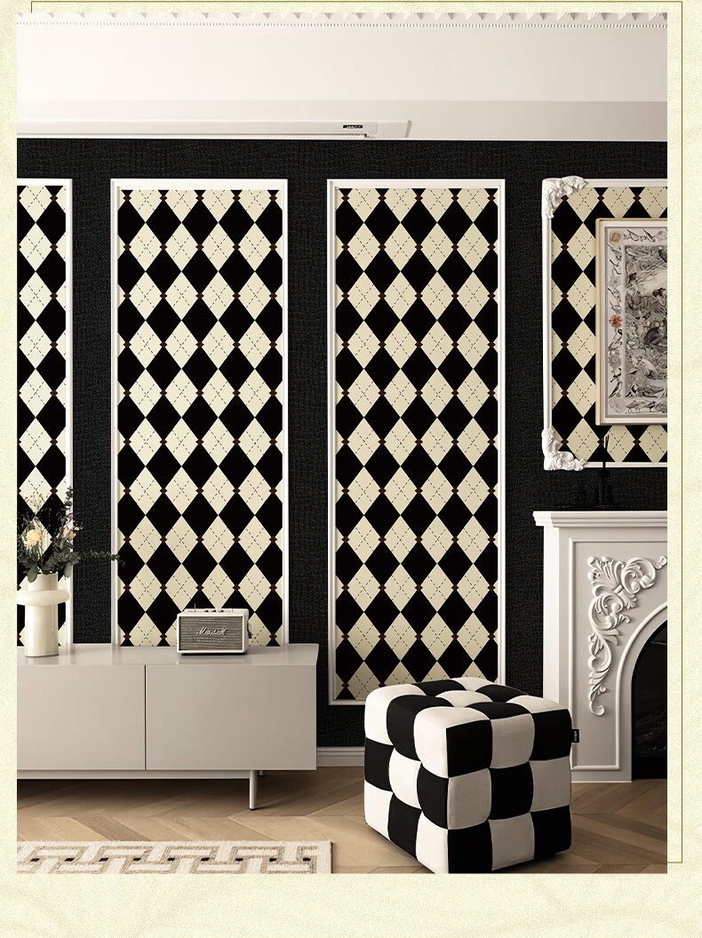 Jifudifu Thickened Vintage Self-Adhesive Wallpaper Black and White Checkered Wall Sticker Renovation Cover-up Wall Decoration Transformation 7