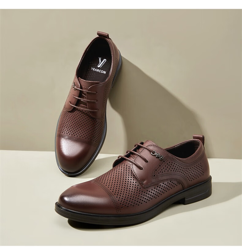 Eierkang Men's Business Formal Sandals Business Leather Shoes Fashion Perforated Wedding Dress Shoes 53449W Brown Size 42 3