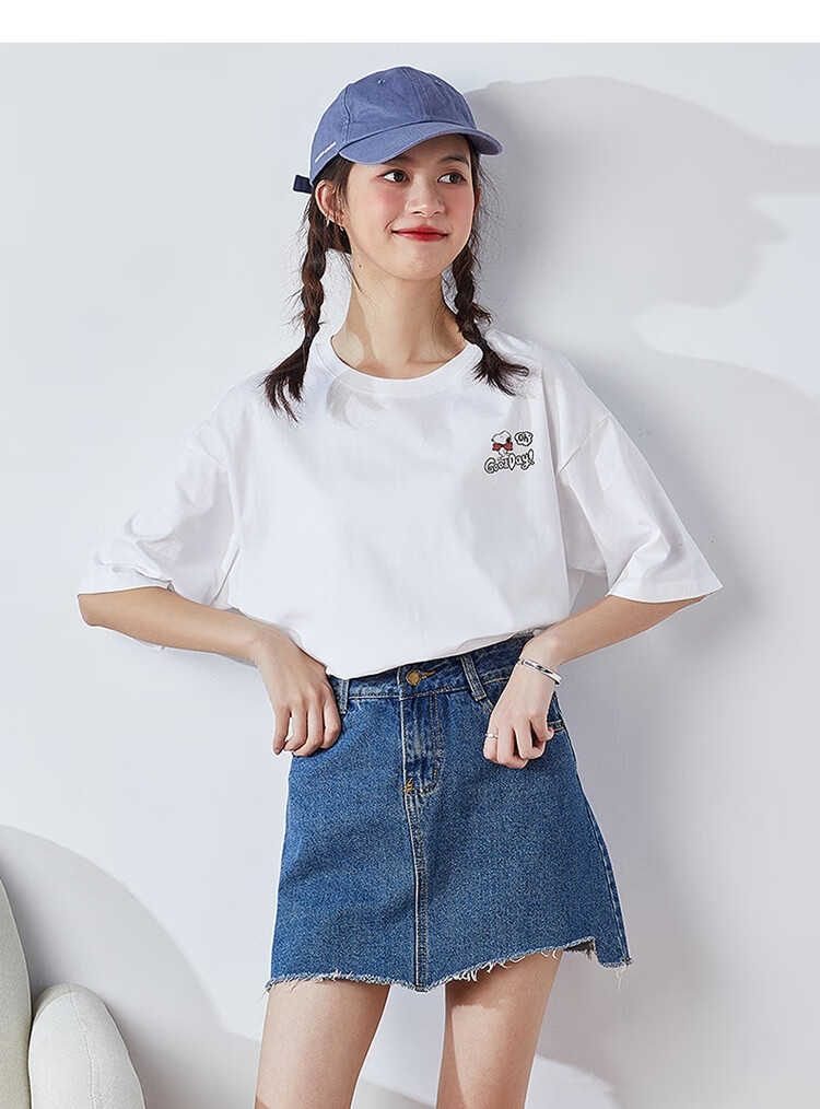 TonLion 2025 Summer Women's New Round Neck Short Sleeve T-Shirt Versatile [Snoopy Collaboration] S Light Purple 7