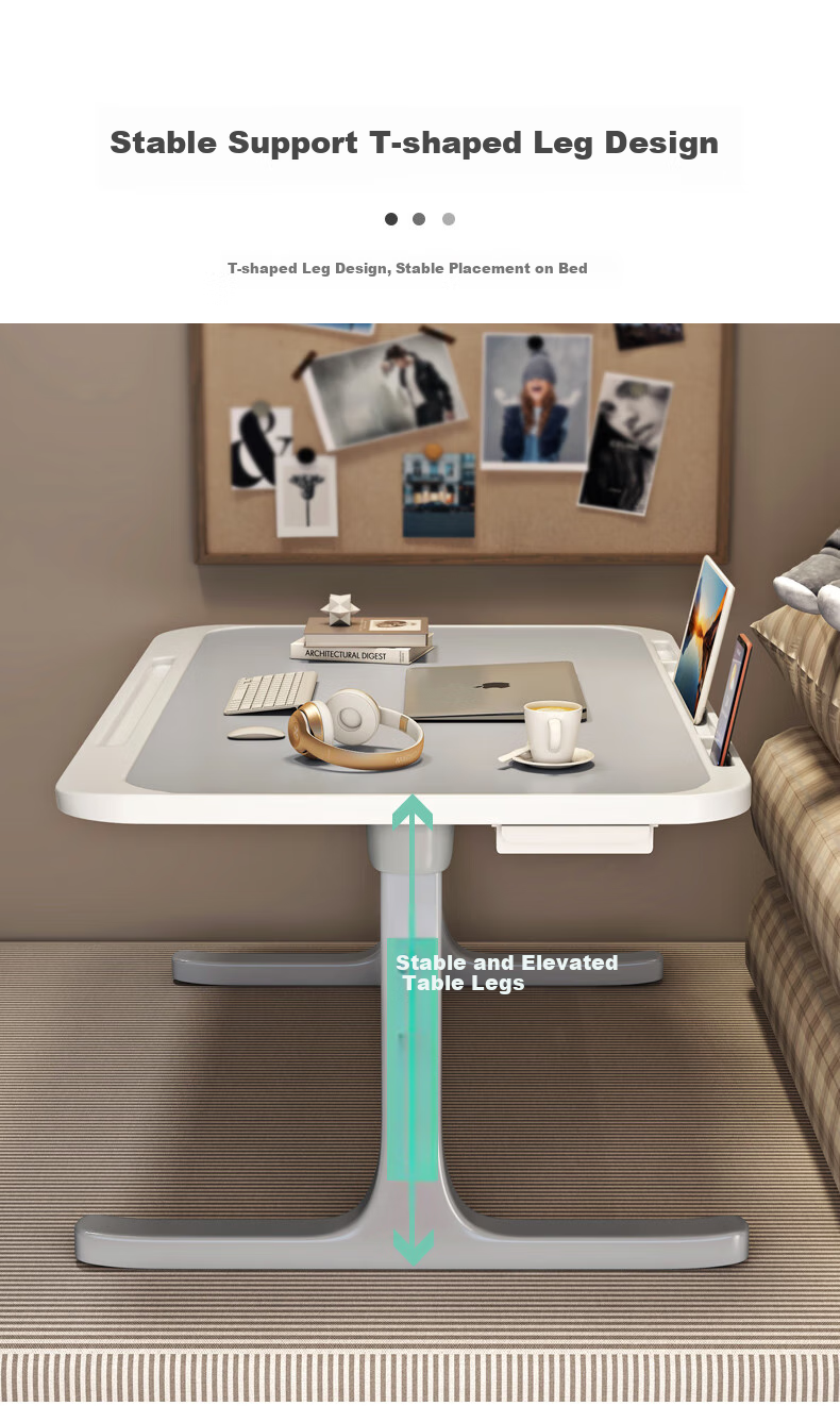 XIAOJIANGCAI Multifunctional Small Table Bedside Desk Computer Desk Bedside Study Table Folding Table T-Shaped Legs Thickened And Reinforced 4