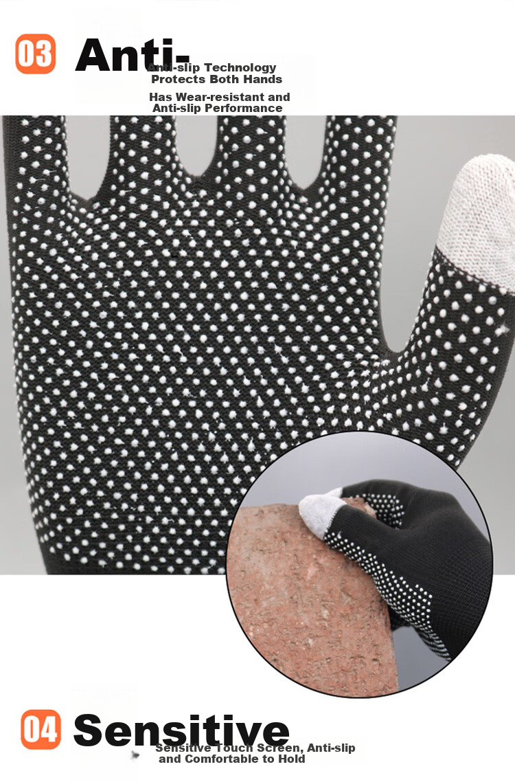 Lugong Thick 600G Nylon Yarn Knitted Durable Gloves, Non-Slip Lightweight Breathable, for Factory Labor Construction Work, Household Machinery Repair Moving, Hand Safety Protection 12 Pairs 8