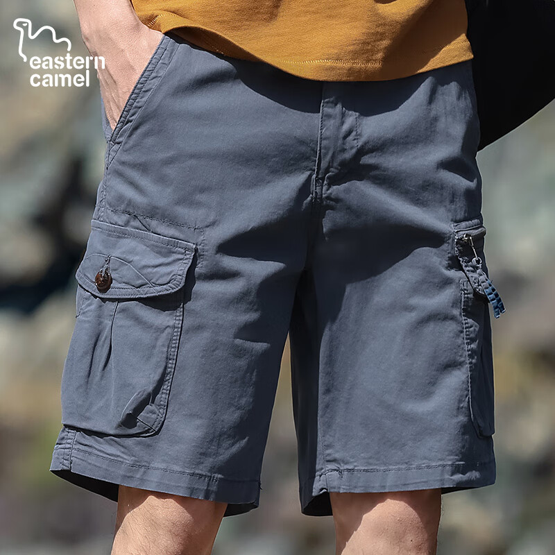 EASTERN CAMEL Cargo Shorts for Men, Casual Five-Point Pants, Spring And Summer Mid-Length Thin Trousers with Large Pockets, Gray, Size 36