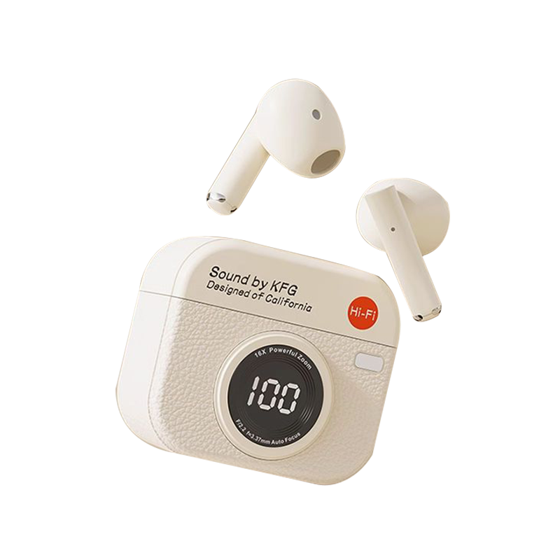 EARISE [Berlin Sound] Retro Camera Style Deep Noise Reduction Long Battery Life Semi-In True Wireless Bluetooth Earphones for Sports Running Q86 Skin Color